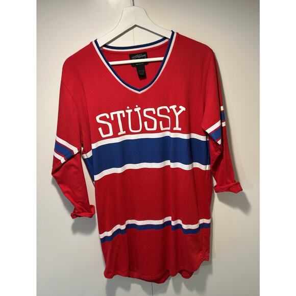 STUSSY Women's Retro Striped Graphic t-shirt dress Blue Red White size Medium - Picture 1 of 10